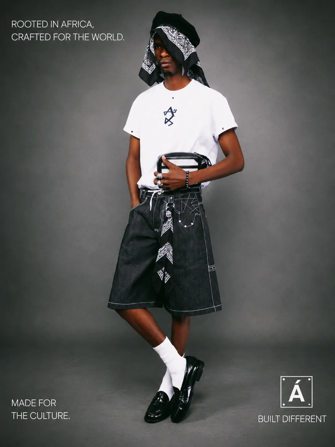 MAJEANSO white tee and wide denim shorts