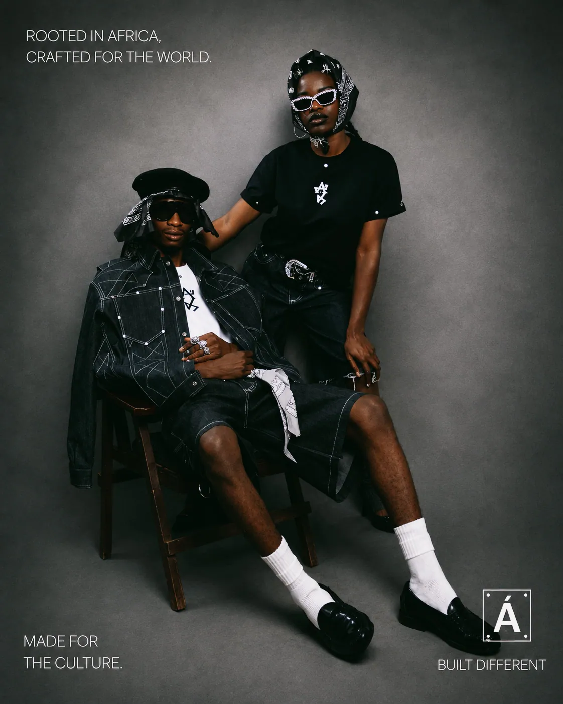 MAJEANSO duo in coordinated geometric denim