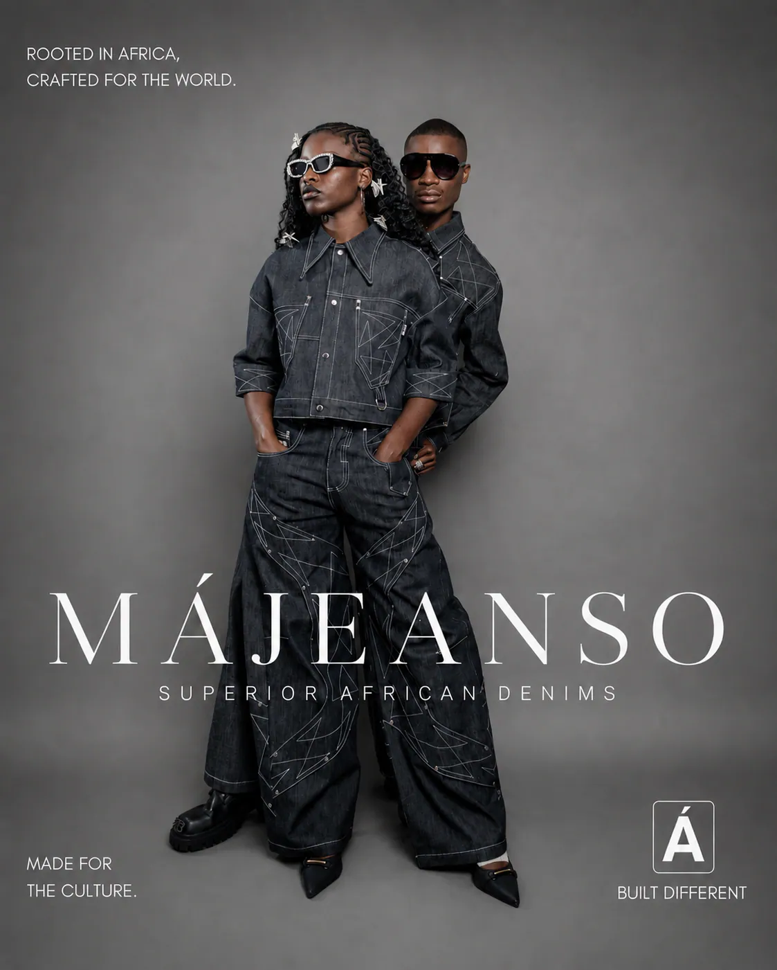 MAJEANSO models wearing the new structured denim collection